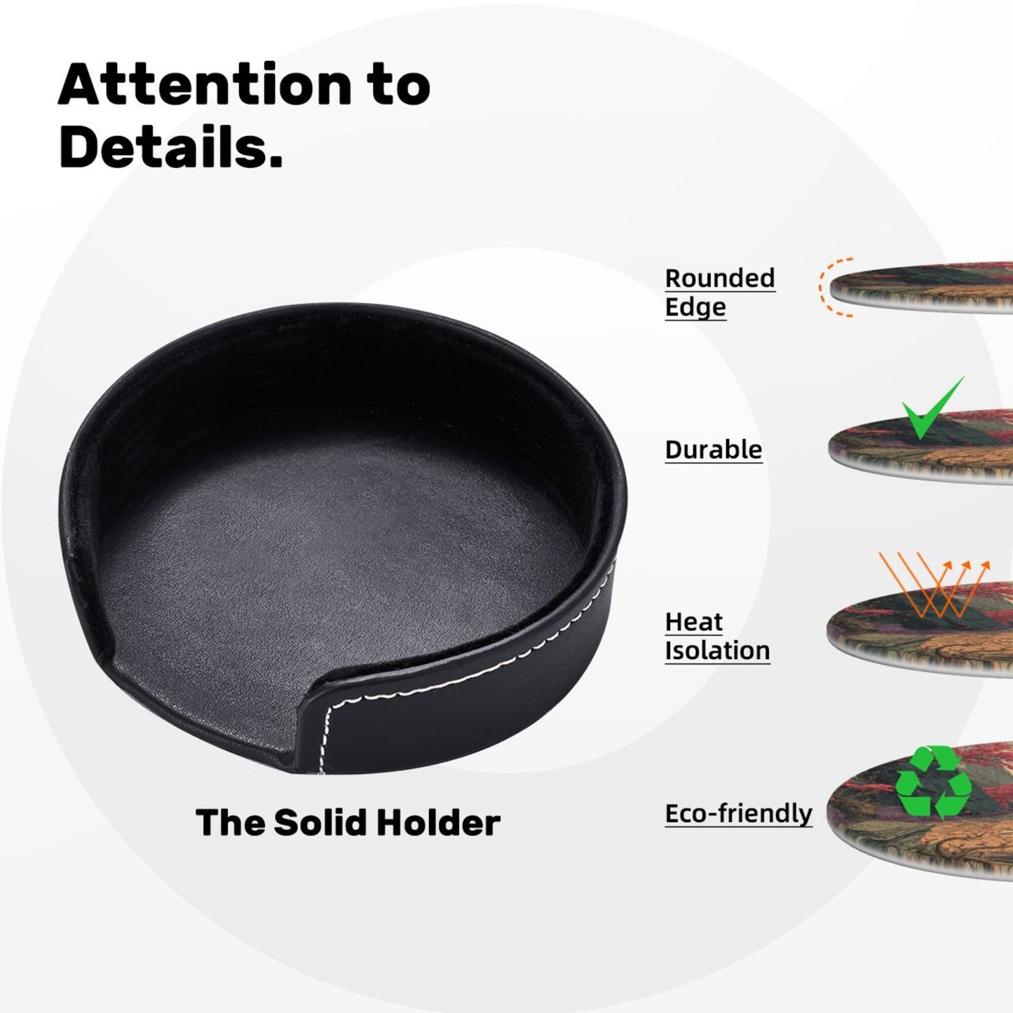 Vintage Fantasy Style Round Coaster Set with Leather Holder