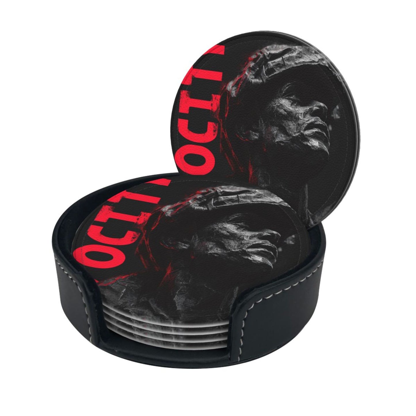Black & White Artistic Soldier-Themed Coaster Set — Sculpture-Inspired Design