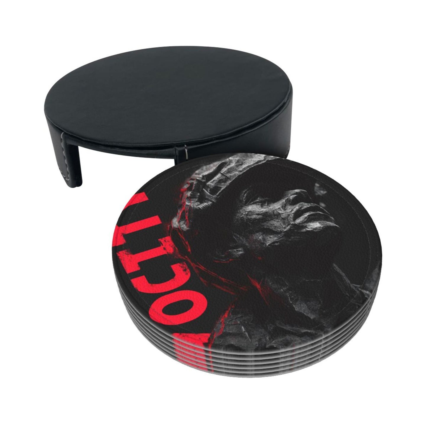 Black & White Artistic Soldier-Themed Coaster Set — Sculpture-Inspired Design