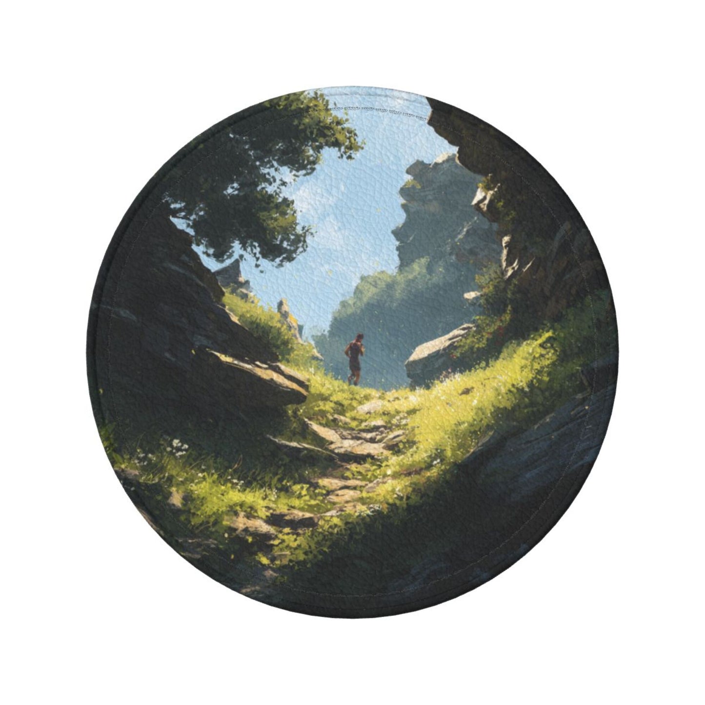 Vintage Landscape Art Round Coaster Set (6 Pieces with Storage Holder)