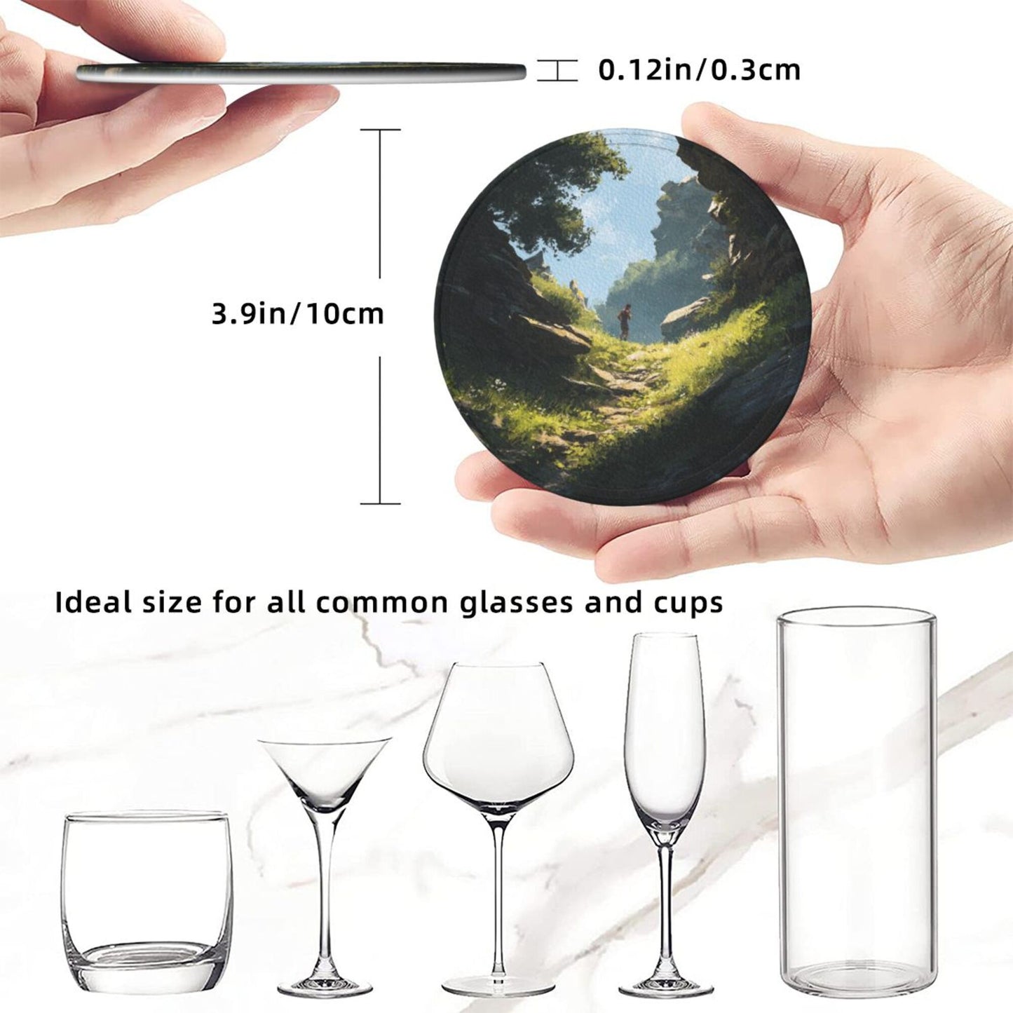 Vintage Landscape Art Round Coaster Set (6 Pieces with Storage Holder)