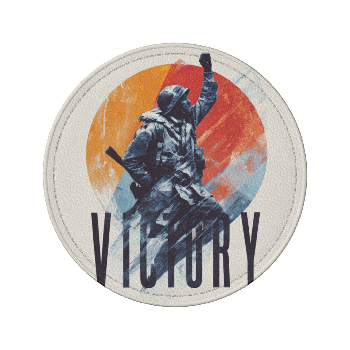 English Title: Retro Soldier Illustration Round Coaster Set with Leather Holder