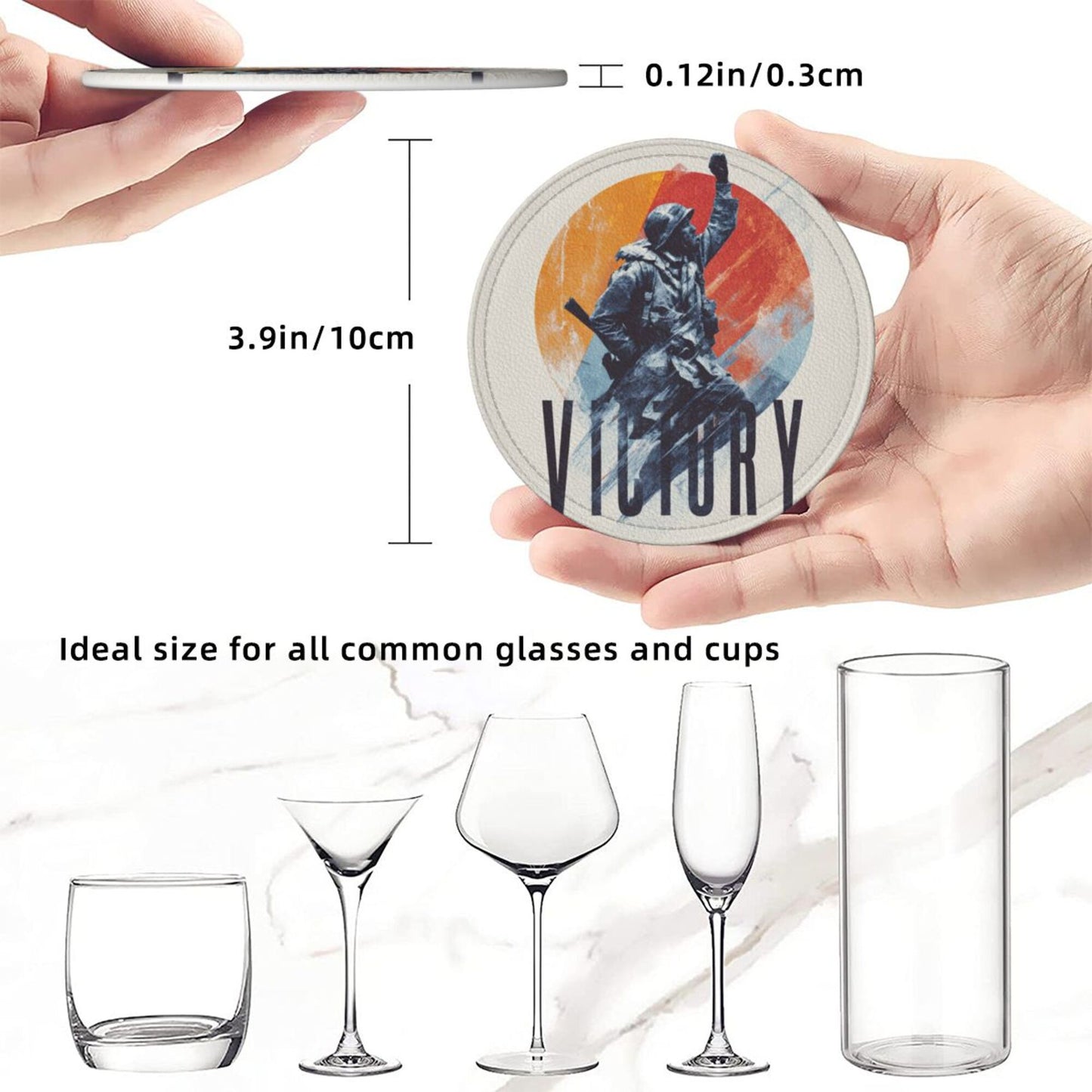 English Title: Retro Soldier Illustration Round Coaster Set with Leather Holder