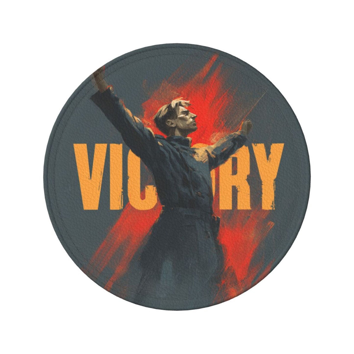 Retro Victory Soldier Illustration Round Coaster Set  – Non-Slip Heat Resistant Leather Drink Mats