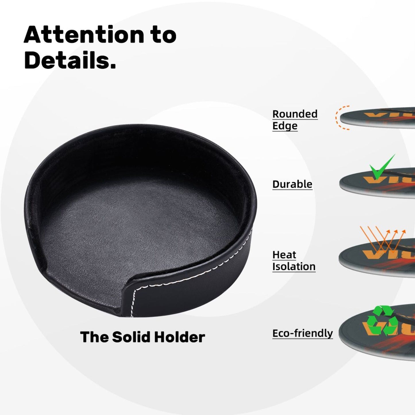 Retro Victory Soldier Illustration Round Coaster Set  – Non-Slip Heat Resistant Leather Drink Mats