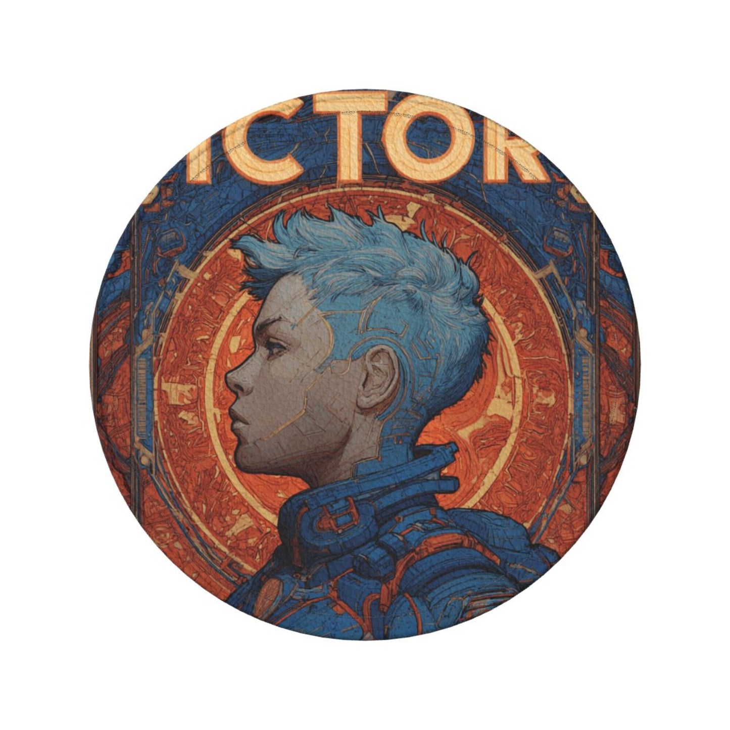 Retro Sci-Fi Blue-Haired Warrior Leather Coaster Set