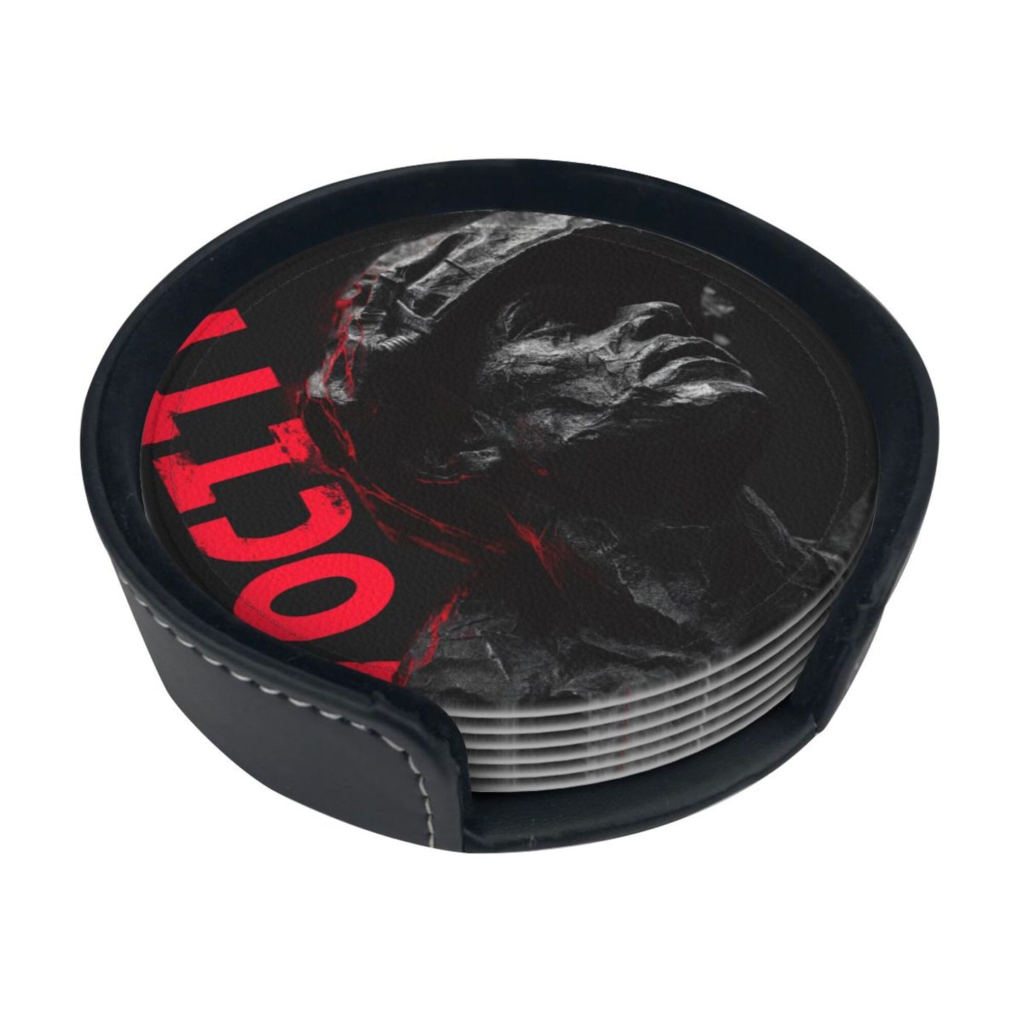 Black & White Artistic Soldier-Themed Coaster Set — Sculpture-Inspired Design