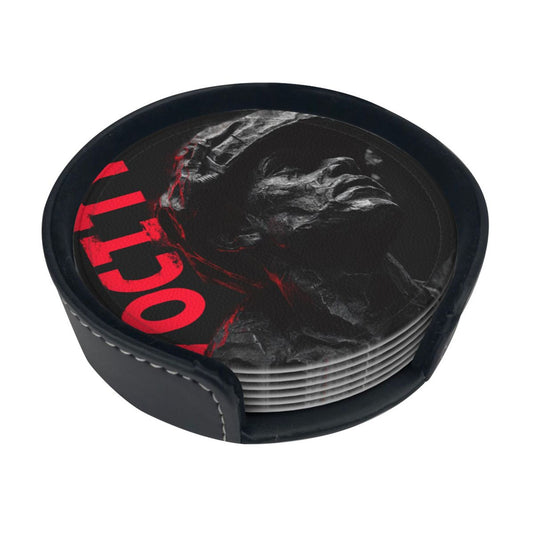 Black & White Artistic Soldier-Themed Coaster Set — Sculpture-Inspired Design
