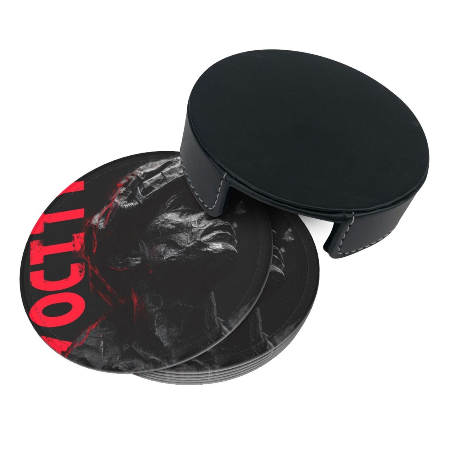 Black & White Artistic Soldier-Themed Coaster Set — Sculpture-Inspired Design