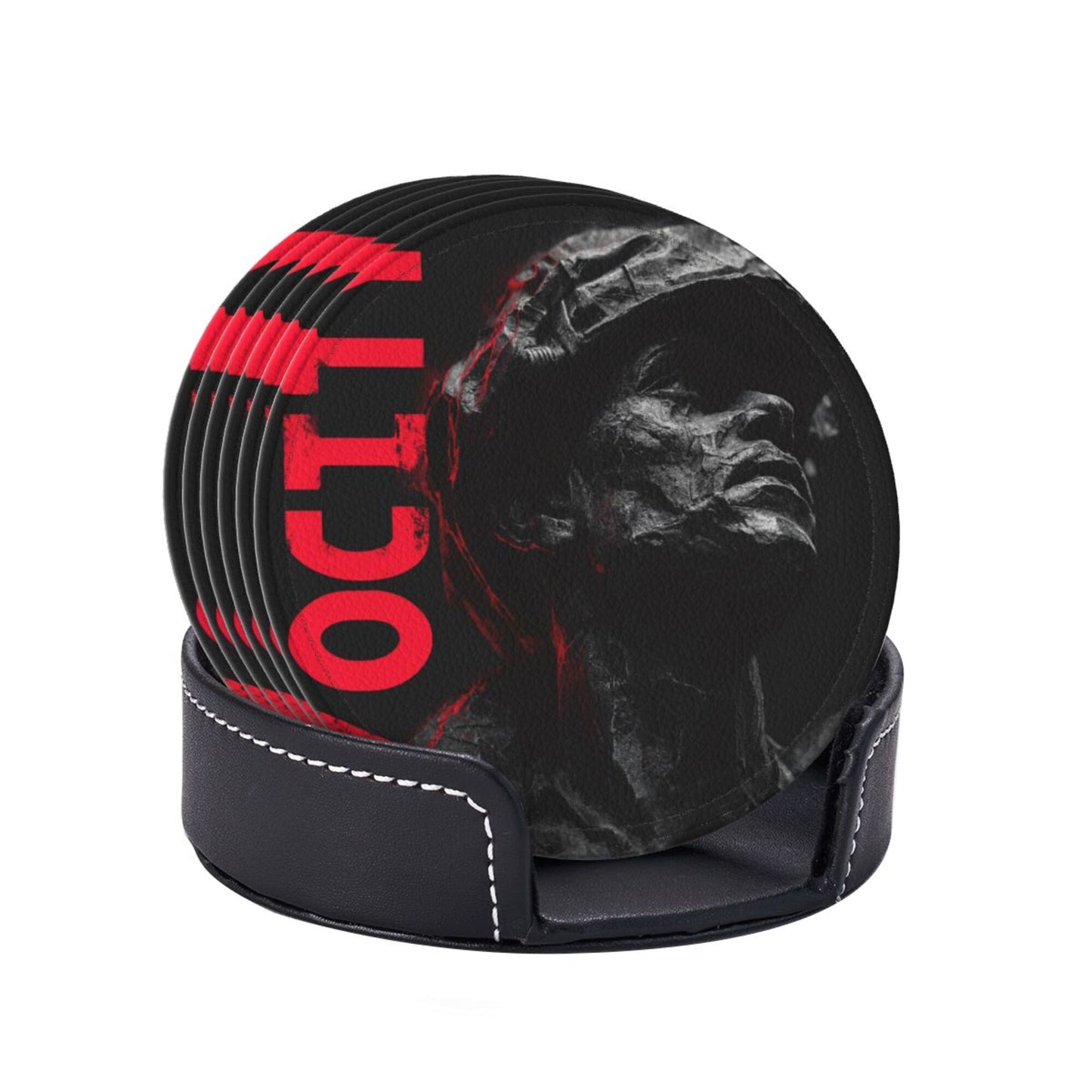Black & White Artistic Soldier-Themed Coaster Set — Sculpture-Inspired Design